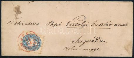 1864 Ajánlott levél elő- és hátoldali 2 x 10kr bérmentesítéssel piros PEST RECOMMANDIRT - SZEKSZÁRD