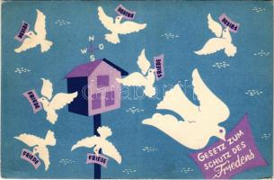 1950 Gesetz zum Schutz des Friedens. Bund Demokratischer Frauen Österreichs / Osztrák Demokrata Nők Szövetsége béke propaganda / Association of Democratic Women in Austria, peace propaganda (EK)