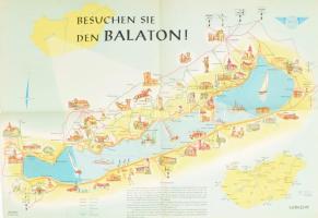 cca 1980 Balaton grafikus térképe német nyelven Cartographia 57x39 cm