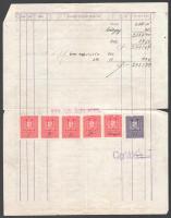 1927 Bp., Deutsch Ernő és Gábor textiláru nagykereskedés fejléces számla, 6 db illetékbélyeggel