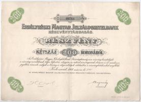 Kolozsvár 1918. "Erdélyrészi Magyar Jelzáloghitelbank Részvénytársaság" részvénye 200K-ról szárazpecséttel T:XF