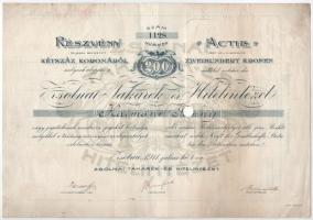 Zsolna 1911. "Zsolnai Takarék- és Hitelintézete" részvény 200K-ról, szárazpecséttel, lyukasztással érvénytelenítve T:F