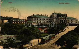 1912 Brno, Brünn; Nádrazní námestí / railway station, tram, café (EB)