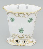 Herendi Waldstein zöld mintás laposváza. Jelzett, hibátlan, dobozában, m: 11,5 cm