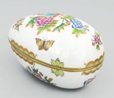 Herendi Viktória mintás tojás alakú bonbonier. Jelzett, kézzel festett, hibátlan, dobozában, h: 17 c...