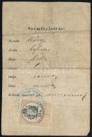 1882 Devecser, igazolási jegy Nagy György kovácslegény részére, 15kr okmánybélyeggel