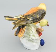 Herendi madárpár bogyós ágon. Jelzett, kézzel festett, hibátlan, dobozában, m: 16 cm