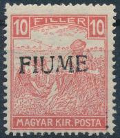 Fiume 1918 Fehérszámú Arató 10f H II. típusú felülnyomással, Bodor vizsgálójellel (Sassone EUR 500,-)