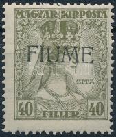 Fiume 1918 Zita 40f H II. felülnyomással. Signed: Bodor