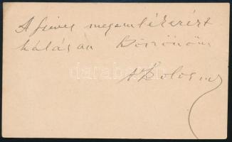 cca 1900 Vaszary Kolos (1832-1915) bíboros, esztergomi érsek saját kézzel írt köszönő sorai és autog...