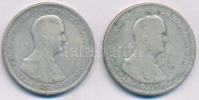 1930. 5P Ag "Horthy jobbra" (2x) T:F patina Adamo P8