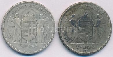 1930. 5P Ag "Horthy jobbra" (2x) T:F patina Adamo P8