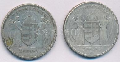 1930. 5P Ag "Horthy jobbra" (2x) T:F patina Adamo P8