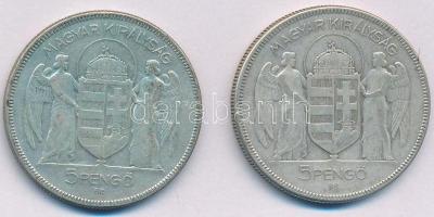 1930. 5P Ag "Horthy jobbra" (2x) T:F patina Adamo P8