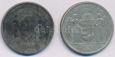 1930. 5P Ag "Horthy jobbra" (2x) T:F patina Adamo P8