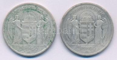 1930. 5P Ag "Horthy jobbra" (2x) T:F patina Adamo P8