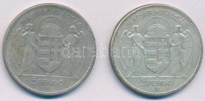1930. 5P Ag "Horthy jobbra" (2x) T:F patina Adamo P8