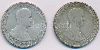 1930. 5P Ag "Horthy jobbra" (2x) T:VF,F patina Adamo P8