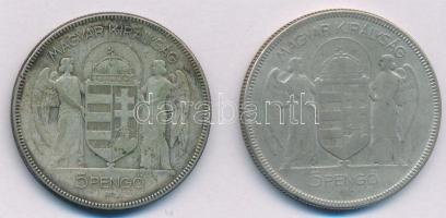 1930. 5P Ag "Horthy jobbra" (2x) T:VF,F patina Adamo P8