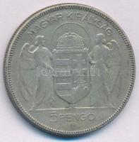 1930. 5P Ag "Horthy jobbra" T:VF patina Adamo P8