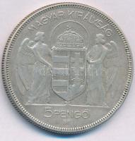 1930. 5P Ag "Horthy jobbra" T:VF patina Adamo P8