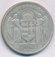 1930. 5P Ag "Horthy jobbra" hajas T:VF patina Adamo P8