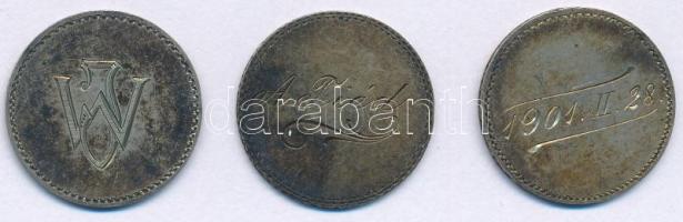 ~1900. 1K Ag (3x) mindkét oldal simára csiszolva és gravírozva (br.: 11,72g) T:F