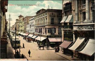 1913 Mexico City, Avenida 16 de Septiembre / street view, tram, shops, hotel (EK)