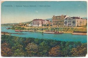 Przemysl, Wybrzeze Tadeusza Kosciuszki / quay + feldpost "Gefangenen Arbeiter Abteilung Nr. XIV." (ázott / wet damage)