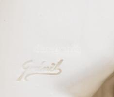 Gránit ülő kutya pár, mázas fajansz, egyik jelzett, egyiken erősebb mázrepedésvonal, h: 36 cm