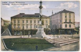 Lviv, Lwów, Lemberg; Pomnik Mickiewicza / Mickiewicz-Monument / monument. leporellocard with 10 pictures + K.u.k. feldpostamt 296 (b)