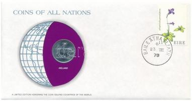 Írország 1976. 5p Cu-Ni "Nemzetek pénzérméi" felbélyegzett borítékban, bélyegzéssel T:UNC  Ireland 1976. 5 Pence Cu-Ni "Coins of all Nations" in envelope with stamp and cancellation C:UNC