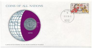 Ausztria 1978. 10Sch Nemzetek pénzérméi felbélyegzett borítékban, bélyegzéssel T:UNC  Austria 1978. 10 Schilling Coins of all Nations in envelope with stamp and cancellation C:UNC