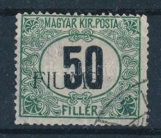 Fiume 1918 Feketeszámú portó 50f VIIa vízjellel, Bodor vizsgálójellel, M. II. típus (25.000)