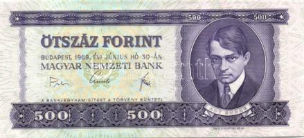 1969. 500Ft (3x) egymásutáni sorszámmal, 3 ill. 2mm-rel nagyobb képmérettel, mindháromnál a jobb felső sarok, feltehetően a gép rossz beállítása miatt, kissé ferdén vágva! T:I