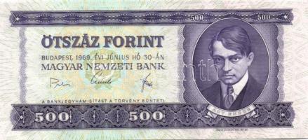 1969. 500Ft (3x) egymásutáni sorszámmal, 3 ill. 2mm-rel nagyobb képmérettel, mindháromnál a jobb fel...