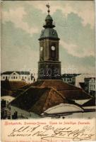 1901 Bialystok, Bazarnaja-Strasse, Turm der freiwilligen Feuerwehr / street view, tower of the volunteer fire brigade (cut)