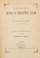 Dr. Hergenrőther József: A katholikus egyház és kerestény állam. I-II. köt. Ford.: A Pesti Növendékpapság Magyar Egyházirodalmi Iskolája. Munkálatok. 37-38. évfolyam. Bp., 1874-1875, Pesti Növendékpapság Magyar Egyházirodalmi Iskolája, ("Hunyadi Mátyás"-ny.), 8+468+2 p.; XVI+478+1 p. Átkötött egészvászon-kötés, bekötött eredeti papírborítókkal, kissé kopott, foltos borítóval.