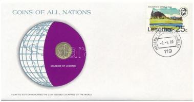 Lesotho 1979. 1s "Nemzetek pénzérméi" felbélyegzett borítékban, bélyegzéssel T:UNC Lesotho 1979. 1 Sente "Coins of all Nations" in envelope with stamp and cancellation C:UNC