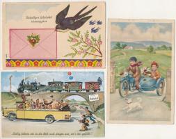 8 db RÉGI képeslap vegyes minőségben: Kézdivásárhely ( Targu Secuiesc), Gyopárosfürdő, Keszthely, Gyöngyös, Maribor, Névnapi üdvözlet, 2 humoros motívum