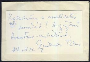 1984 Gyurkovics Tibor saját-kezű írása és aláírása névjegyén