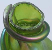 Antik irizáló váza, kígyó figurával, jelzés nélkül, lefűrészelt, restaurált, m: 18 cm