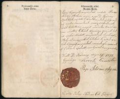 1871 Molnár számára kiállított vándorkönyv 15 k okmánybélyeggel