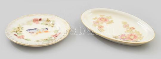 Zsolnay 2 darab tálka, egyik pillangó mintás, jelzett, hibátlan, h: 8,5-11 cm