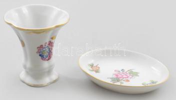 Herendi Eton mintás tálka és Viktória mintás kisváza. Jelzett, h: 7-9,5 cm