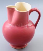 cca 1885 Zsolnay kancsó. Magastüzű ún. pink mázas, formába öntött finomfajansz, masszába nyomott Z.W. Pécs jelzéssel és formaszámmal jelzett, mázrepedésekkel, füle restaurált, m: 23,5 cm