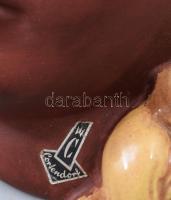 Retro német lány porcelán kerámia maszk, címkével jelzett, kopással, 21x14 cm