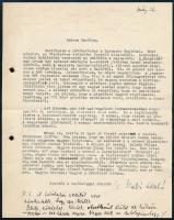 1952 London, Cs. Szabó László (1905-1984) Kossuth-díjas magyar író, esszéíró, kritikus gépelt levele, autográf aláírással és autográf soraival Vámos Imre (1927-1993) író, újságíró, parasztpárti politikus, a Látóhatár című folyóirat alapító szerkesztője, a Szabad Európa Rádió munkatársának részére. Az Új Látóhatárral kapcsolatban, Leonardo emlékévre megküldött írással, valamint benne Máraira vonatkozó sorral.