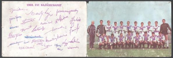 1969 Újpest-Dózsa bajnokcsapat képe és nyomtatott aláírásai, sérülésekkel