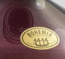 Bohemia lila váza, melegen rátekert üvegszál díszítéssel, jelzett, restaurált, m: 21 cm